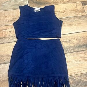 Random hearts faux suede 2 piece skirt outfit size large